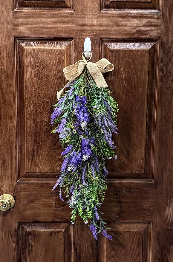 32" Artificial Spring Lavender and Green Leaves Teardrop Swag