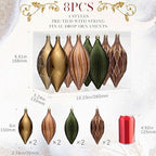 JORNOY Finial Drop Christmas Ornaments for Tree Decorations, 150mm/6inch Shatterproof Plastic Hanging Large Tear Drop Baubles Bulk for Holiday Home Party Decor with String, 8 Pack, Earth Tone