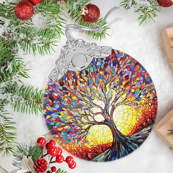 Jocidea Christmas Ornaments - Stained Glass Tree of Life - Traditional Christmas Decor - Multicolor - Glass - Hanging Ornaments - 1 Count - Unscented - Ideal for Gifting