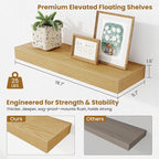 Fun Memories Floating Shelves Bathroom for Wall Mounted Shelves, 20 Inch Wood Shelf Set of 2, Home Storage & Display Decor, Oak