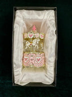 Carousel Music Box Figurine Pink Enamel, Rose Accents, Golden Details, Ideal Home Decor & Gift Giving