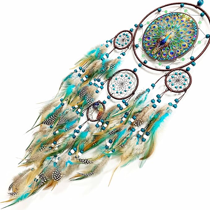 Large Dream Catchers,Dream Catchers for Adults,Dream Catcher Wall Hangings,Peacock Suncatcher,Stained Ornament,Gifts for Women,Lovers,Couple,Friend,Bestie
