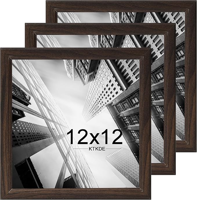 KTKDE 12x12 Picture Frame Set of 3, Walnut Wooden frames, Wall Hanging Display, Best Square Photo Frame Studio Gallery for Photos, Posters & Art Prints