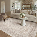 Beige Area Rug 6x9 for Living Room Washable Vintage Carpet Low Pile Non Slip Distressed Soft Traditional Retro Oriental Large Accent Throw Rug Office Bedroom Dining Room Playroom