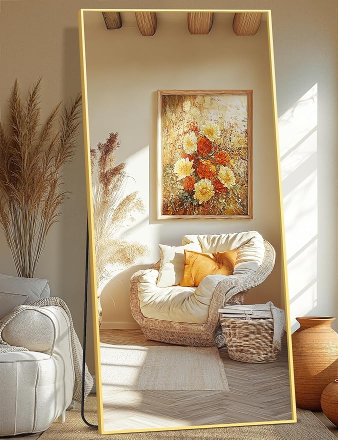 TRAHOME Full Length Mirror, 75"x35" Rectangle Standing Floor Full Body Mirror for Wall with Aluminum Alloy Frame for Bedroom, Living Room, Dressing Room(Gold)