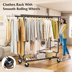Raybee Clothes Rack Load 630LBS, Heavy Duty Clothes Rack, Rolling Clothing Racks for Hanging Clothes with Wheels, Adjustable & Commercial Garment Rack, 22" D x 75" W x 68" H, Black