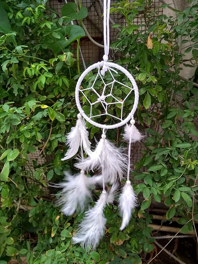 Dream Catchers Wall Decor, Handmade Feather Bedroom Home Car Decor Nursery Room Hanging Decoration (3" White Ring)