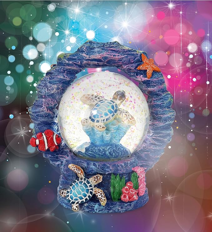 CoTa Global Sea Turtle Coral Snow Globe Decor - Elegant Pink Sparkle Glitter Inside The Snow Globe Figure, Animal Figurines for Kids and Adults, Collectible Snow Globes for Birthday, Christmas - 45 mm