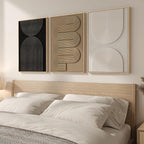 3D Textured Framed Boho Neutral Abstract Wall Art for Bedroom Decor, 3 Piece Modern Artwork for Walls, Black White Brown Minimalist Geometric Paintings for Living Room, Dining Room Wall Decor 16x24 In