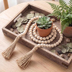 58in Wood Bead with Tassels – Boho Farmhouse Decor for Wall, Vase, Tray – Handmade Wooden Beads Home Decor