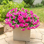 HyeFlora Artificial Faux Outdoor Flowers Plants for Spring Summer Decoration, Fake Silk Fuchsia Camellia UV Resistant Look Real for Planter Outside Front Door Porch Patio Balcony, 3 Large Bundles