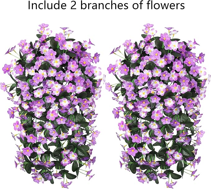 HyeFlora 2PCS Artificial Hanging Flowers for Outdoors Spring Decoration, Faux Daisy Plants Fake Silk Orchid Long Stems UV Resistant Mums for Home Garden Wall Party Indoor Outside Decor