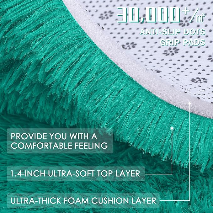 OLANLY 6x9 Machine Washable Large Area Rugs for Living Room, Bedroom, Soft Fluffy Shaggy Bedside Rug, Indoor Floor Carpet for Kids Girls and Boys, Dorms, Nursery, Home Decor Aesthetic, Teal Green