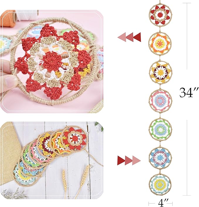 DrCor Boho Mandala Dream Catcher Wall Decor Rainbow Boho Garland Dream Catcher for Patio Girls Bedroom Teens Toddlers Room Dorm Wedding Decor