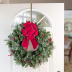 Haute Decor HighProfile Curved Wreath Hanger (Holly Embossed - Antique Brass) - Strong Decoration Holder for Doors with Raised Features and Trim