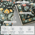 Vintage Botanical Dark Green Area Rug 6x9 Elegant Floral Pattern, Durable Stain-Resistant Fabric, Perfect for Living Room, Bedroom, Dining Room Decor