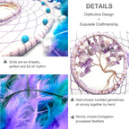 Dream Catchers, Purple Green Dream Catcher Tree of Life Wall Decor, with Natural Healing Crystal Stone, Perfect Handmade Dreamlike Crystal Dream Catcher for Bedroom Art Craft Gift