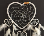 OMA Dream Catcher - Hand Made White Feather Dream Catcher Heart Shaped with Crystal Beads - 7" Diameter & 24" Long - OMA Federal (TM) Brand