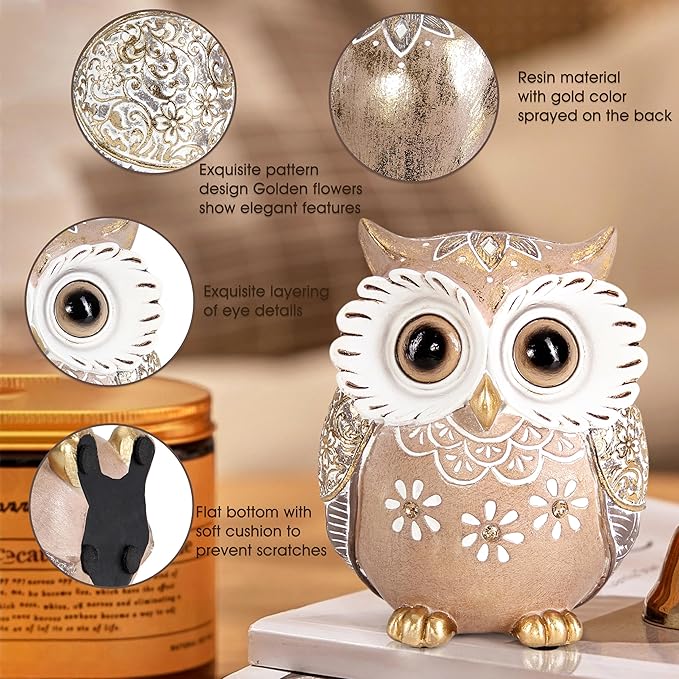 Leekung Owl Figurine Home Decor,Owl Statues and Sculptures for Shelf Decor Accents,Boho Owls Decorations for Bookshelf Bedroom Living Room Office Table Decor,Animal Gifts for Bird Lovers Women