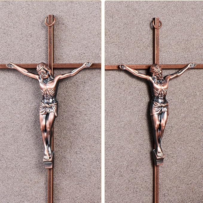 ACHIBANG 10" Crucifix Wall Cross – Antique Copper Catholic Jesus Wall Crucifix for Home or Over-the-Door Blessing