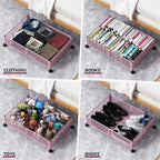 Under the Bed Storage Containers with Wheels, Under Bed Storage, Under Bed Shoe Storage Organizer Drawer, Tool-free Assembly Metal Underbed Storage Containers -Pink