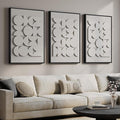 Large 3D Textured Framed Abstract Wall Art for Living Room, Set of 3 Modern White Paintings Artwork for Walls, Minimalist All White Geometric Pictures for Bedroom Hallway Office Wall Decor 24x36 In