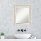 Amanti Art White Wall Mirror 26x22 Opera Off White Rectangle Bathroom Mirror for Wall Decor Living Room, Small Traditional Wood Frame, Hangs Horizonally and Vertically, Bathroom Decor, Beveled Edge