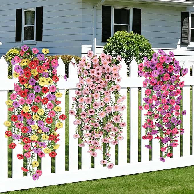 Artificial Hanging Flowers for Outdoors, UV Resistant 2PCS Fake Silk Flowers for Outside, Realistic Faux Plants for Hanging Baskets, Planters - Porch, Patio, Yard Décor (Pink)
