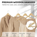 Wooden Hangers 20 Pack, Durable Wood Hangers with 360° Swivel Hook & Notches, Slim Coat Hanger Wooden for Closet, Natural