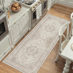 Beige Area Rug 2x4 Washable Vintage Carpet Entryway Kitchen Soft Retro Low Pile Thin Door Mat Non Slip Oriental Medallion Throw Small Rug for Bathroom Office Bedroom Dining Room