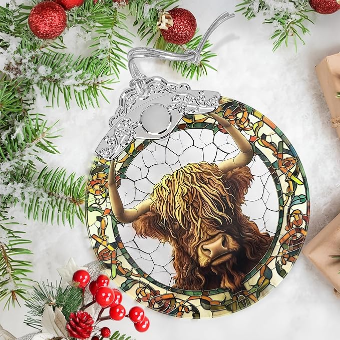 Cattle Stained Glass Orament - Christmas Ornament - Christmas Decorations for Tree - Holiday Present ldeas - Gift Exchange