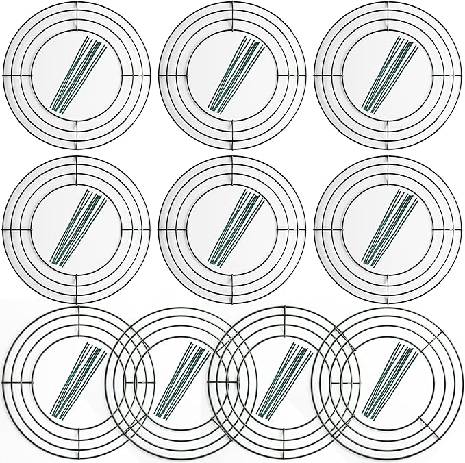 10-Pack 10 Inch Wire Wreath Frame – Round Metal Wreath Form with Ring Design for DIY Crafts, Floral Projects, and Home Decor – Dark Green Wire Frame for Christmas Holiday & Weddings