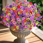 Artificial Flowers for Outdoors Potted Spring Decor, 12 Bundles Fake Summer Daisy with Realistic Eucalyptus Leaves, Faux Plants for Greenery Boxwood Porch Patio Garden Pot Lawn