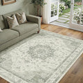 Green Area Rug 5x7 Washable Living Room Carpet Vintage Non Slip Soft Bedroom Indoor Office Retro Low Pile Thin Oriental Medallion Large Rug for Dining Room Bathroom Kitchen