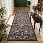 GarveeHome Brown Vintage Floral 2x6 Runner Rug Washable Kitchen Rugs Non Slip Black Boho Long Rug for Hallways Bedroom Entryway Bathroom Mat with Rubber Back