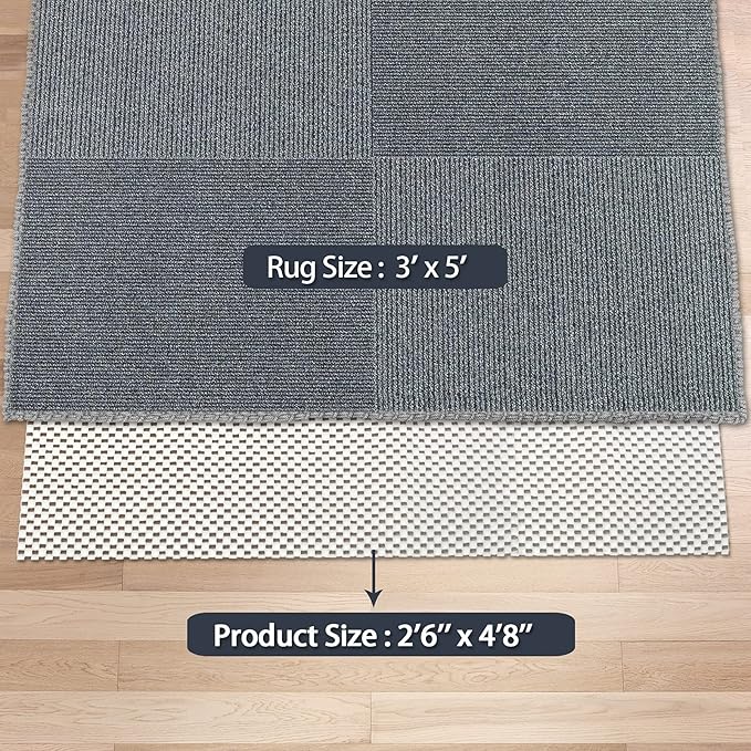 Non Slip Area Rug Pads Non Skid Rug Gripper 3x5 Feet Extra Thick Pad Anti-Slip Carpet Rug Mats for Hardwood Surface Floors, Keep Rugs Safe and in Place (3 x 5 Ft)