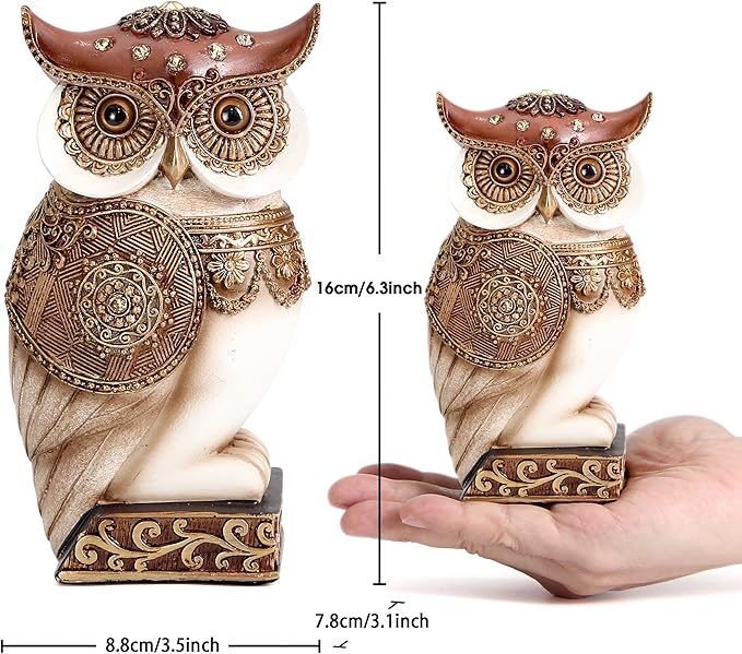 Owl Statue for Home Decor Accents, Shelf Bookshelf Table Office Living Room Decor Owl Figurine, Ideal Gifts for Bird Lovers, Antique Golden Color