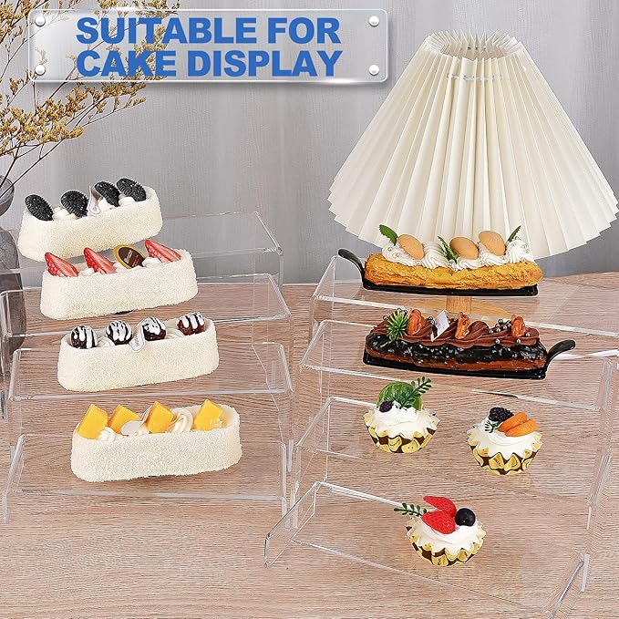 Aheroi Large Acrylic Risers, 8 Pcs 2 Set(7”L~8”L~9”L) Acrylic Display Set Rectangular Stands Shelf Clear Display Risers for Decor, Cake Shelves Retail Shoe Showcase