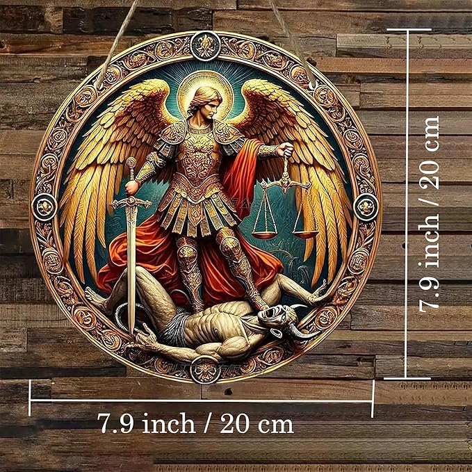 St. Michael San Miguel Arcangel Wall Pediments Home Decor Door Sign Plaques Hanging Pendant Decorations Batter Guard Angel Christian Religious Ornaments (B)