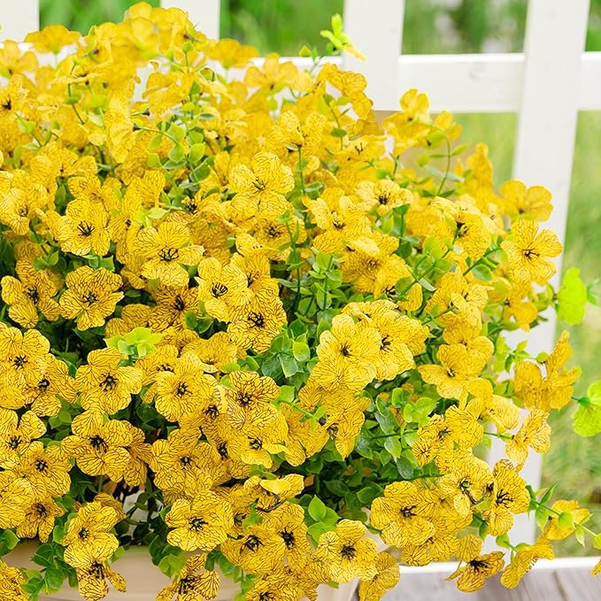 Artificial Fake Flowers Plants for Outdoors Outside Fall Autumn Decorations,Faux Mums Flowers Plants Silk Daisy Greenery Realistic UV Resistant Planter Front Porch Patio Garden Home 16 Bundles（Yellow）