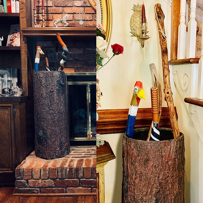 🌳 Vintage Farmhouse Umbrella Stand. Unique Indoor / Outdoor Walking Stick & Umbrella Holder. Rustic Home Entryway Log Bin.