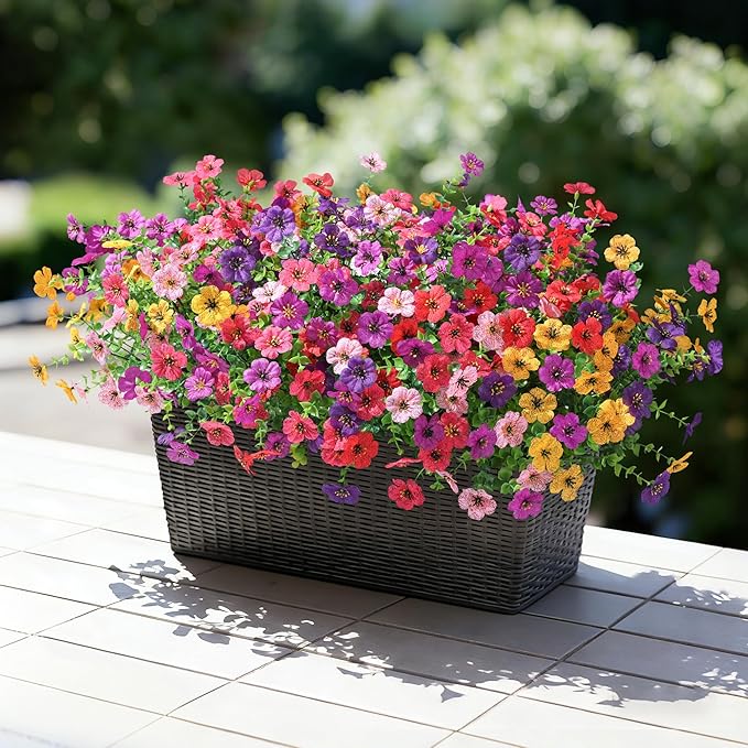 Ivydale Artificial Flowers for Outdoor 24 Bundles Fake Mums UV Resistant Silk Daisy Faux Plants for Outside Planter Home Porch Patio Window Box Decor, Purple Rose Mixed