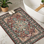 U'Artlines Boho Vintage Area Rug 3x5 Machine Washable Low Pile Ultra-Thin Soft Floor Carpet Non Slip Non Shedding Accent Rug for Living Room Bedroom Entryway Dining Room Office Rust＆Teal
