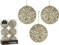 Christmas Traditions 4 inch Champagne Gold Glittered Rattan Ball Ornaments Hanging Tree Decorations (Set of 6) (Champagne Gold)