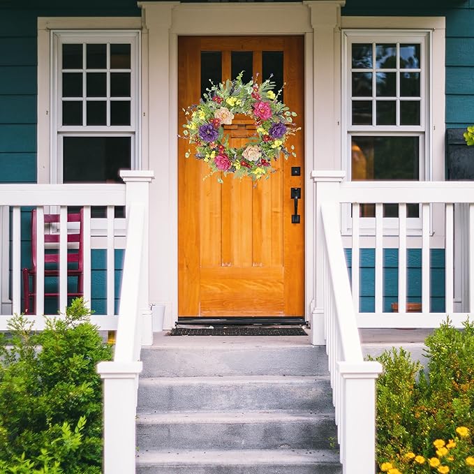 WreathDream Artificial Spring Summer Wreath Peony Wreaths for Front Door with Olive Leaf,Eucalyptus Leaf,Daisy,Lavender for Indoor Outdoor Wall Festival Home Farmhouse Wedding Decor