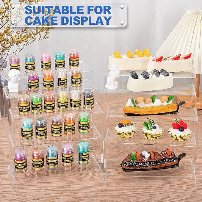 Aheroi Large Acrylic Risers, 10 Pcs 2 Set(7”L~8”L~9”L) Riser Display Shelf, Clear Rectangular Display Stands Set, Transparent Shelves for Decor, Showcase Holder for Cupcake
