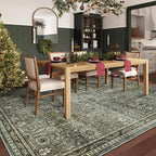 Lahome Large Dark Olive Green Area Rugs, Washable Area Rugs 9x12 Living Room, Boho Bedroom Mats Under Bed, Soft Stain Resistant Non-Shedding Thin Carpet for Dining Room Apartment