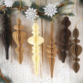 6Pcs Christmas Honeycomb Ornaments for Tree, 3D Paper Honeycomb Hanging Decorations Vintage Finial Christmas Ornaments Lanterns for Xmas Tree New Year Holiday Party Home Decor, Brown Khaki Beige