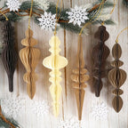 6Pcs Christmas Honeycomb Ornaments for Tree, 3D Paper Honeycomb Hanging Decorations Vintage Finial Christmas Ornaments Lanterns for Xmas Tree New Year Holiday Party Home Decor, Brown Khaki Beige