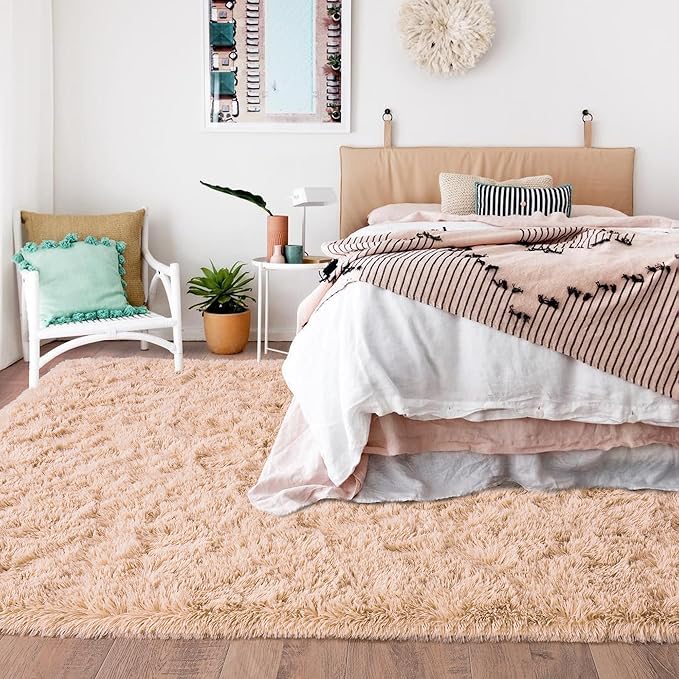 Rugs for Living Room 5x7, Soft Shaggy Modern Shag Area Rug for Bedroom, Upgrade Non-Slip Plush Fluffy Carpet for Kids Boys Girls Room Home Decor Aesthetic, Camel
